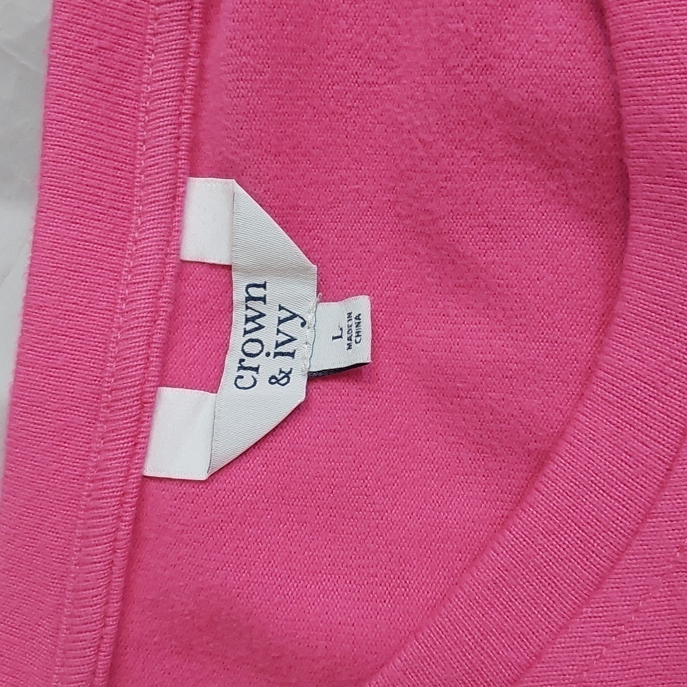 Crown & Ivy| Womens Bright Pink Super Soft Sweater W/Raised Ruffles Sleeves Sz.L - Picture 9 of 9
